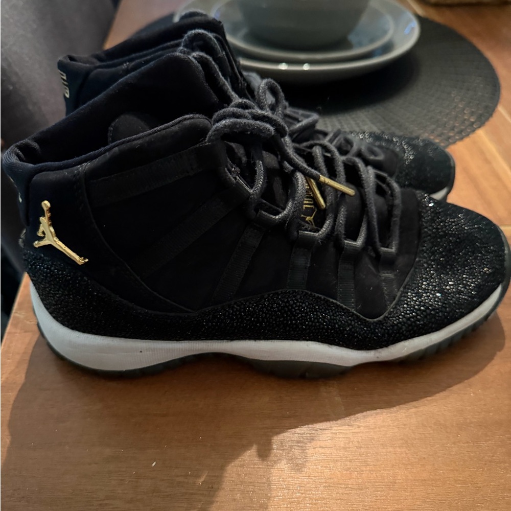 Jordan Kids Black Sneakers with Gold Details